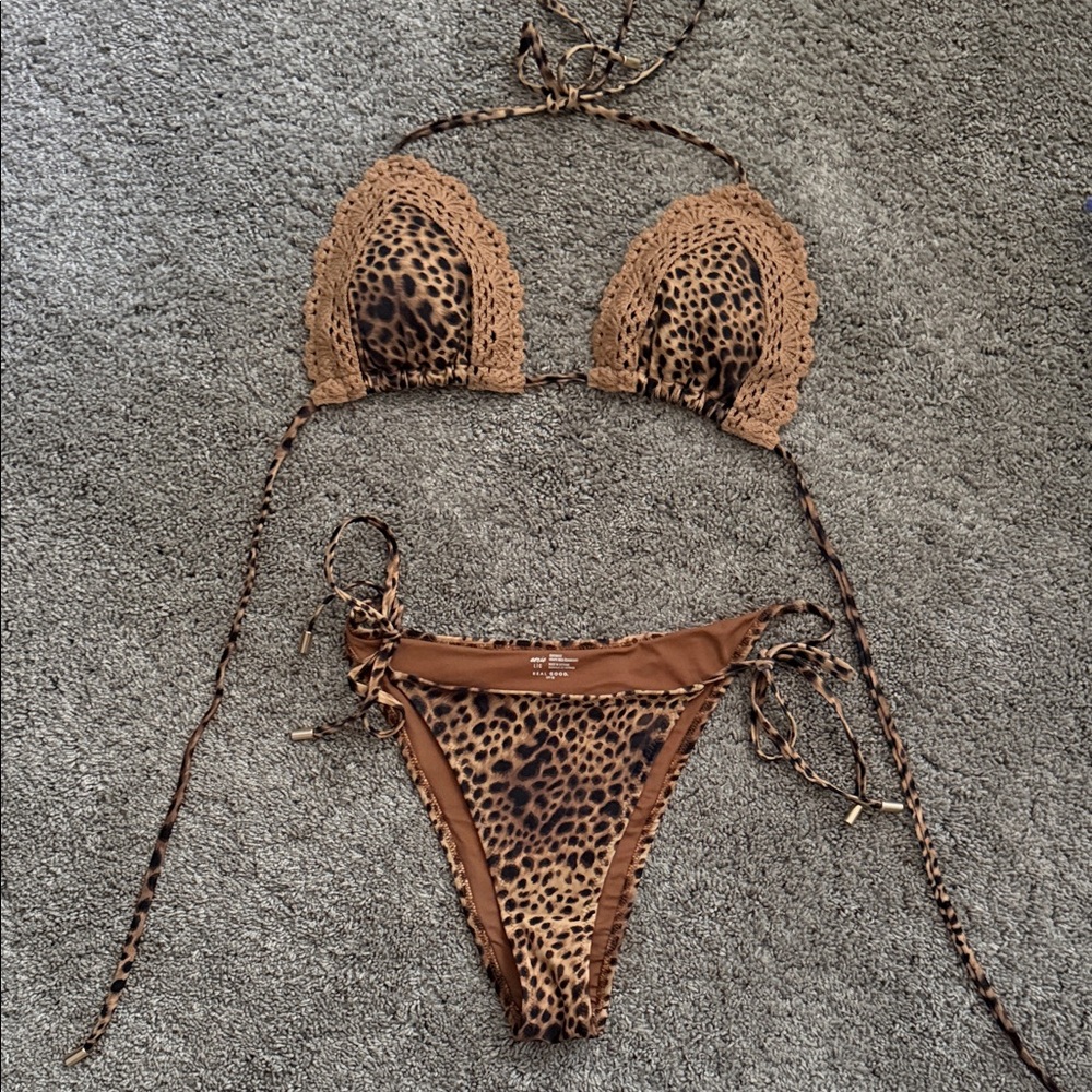 Aerie Brown Leopard Bikini Set